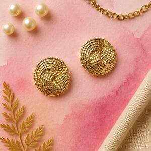 Round Gold Ribbed Knot Stud Earrings – Lightweight Statement Jewelry